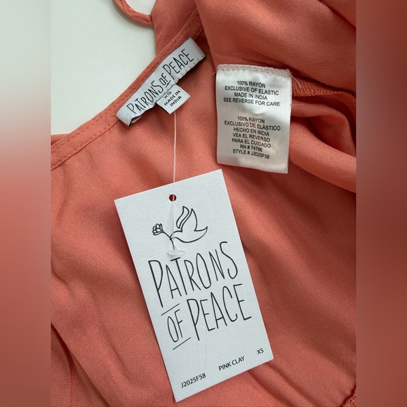 NWT Patrons of Peace Pink Clay Boho Cottagecore Puff Sleeve Midi Dress XS - Picture 8 of 14